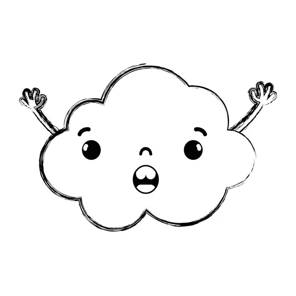 Figure Surprised Cute Cloud Kawaii Weather Arms Vector Illustration — Stock Vector
