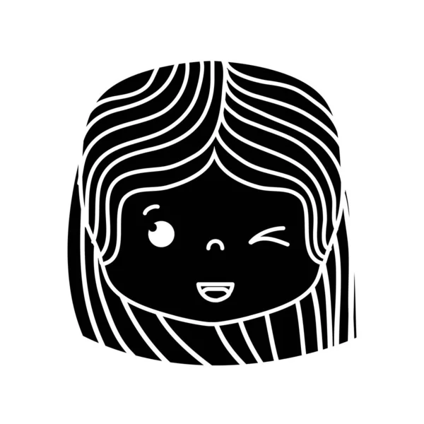 轮廓女孩头与发型和滑稽的脸向量例证 — 图库矢量图片