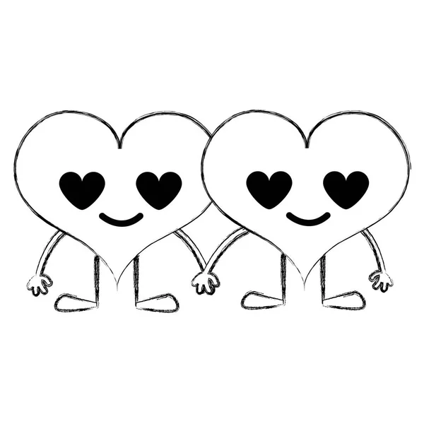 Figure Couple Heart Love Kawaii Cartoons Vector Illustration — Stock Vector