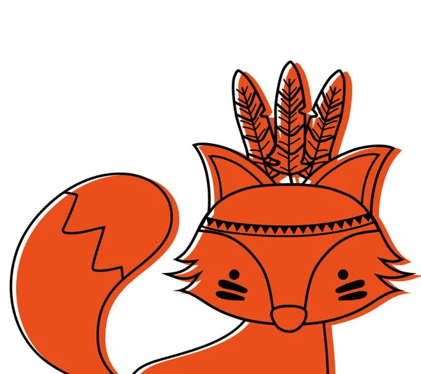 颜色可爱的狐狸动物与羽毛装饰向量例证 — 图库矢量图片