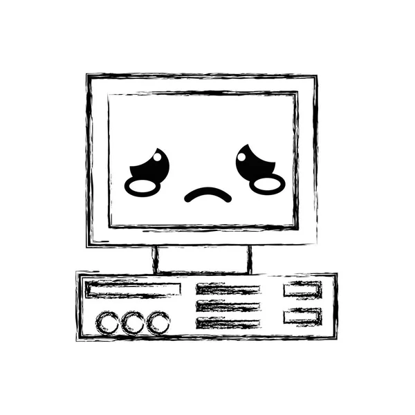 Figure Pleurer Tendre Ordinateur Technologie Kawaii Vecteur Illustration — Image vectorielle