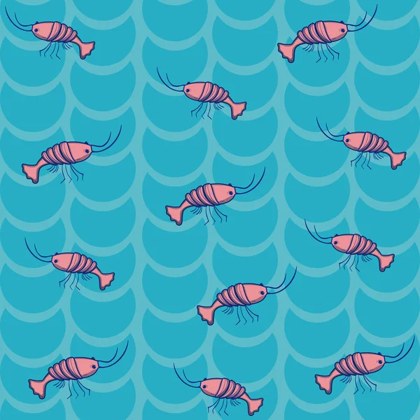 Shrimps Cartoons Pattern Blue Background Vector Illustration Graphic Design — Stock Vector
