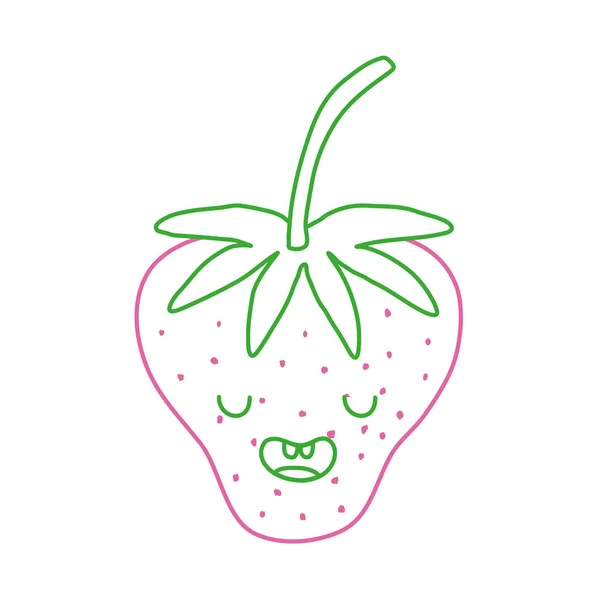 Ligne Couleur Mignon Fraise Kawaii Drôle Illustration Vectorielle Fruits — Image vectorielle