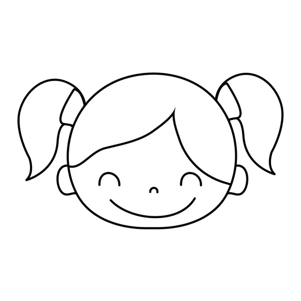 Лінія Щаслива Дівчина Голова Двома Хвостами Волосся Векторні Ілюстрації — стоковий вектор