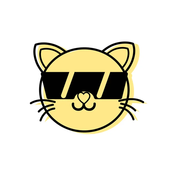 Color Happy Cat Head Cute Animal Sunglasses Vector Illustration — Stock Vector