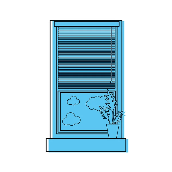 Fenêtre Couleur Avec Rideau Ouvert Aveugle Illustration Vectorielle Végétale — Image vectorielle