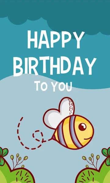Happy Birthday You Bee Cartoon Vector Illustration Graphic Design — Stock Vector