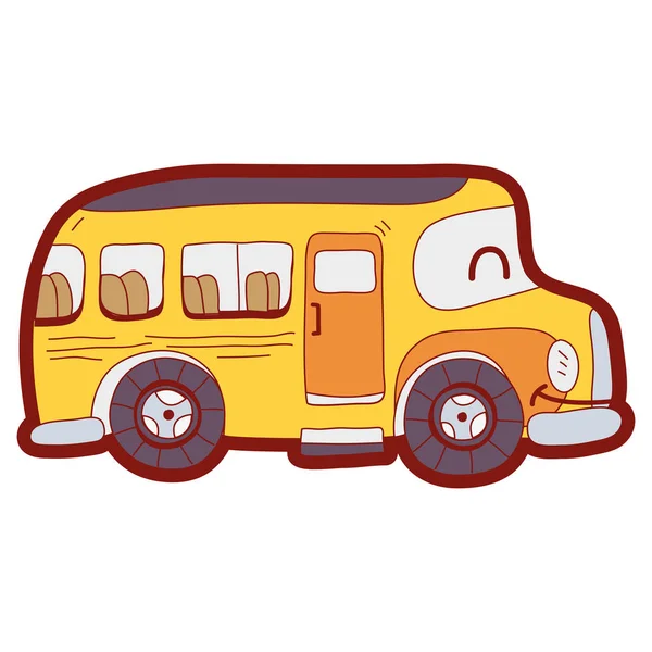 Line Color Kawaii Smile School Bus Transport Vector Illustration — Stock Vector