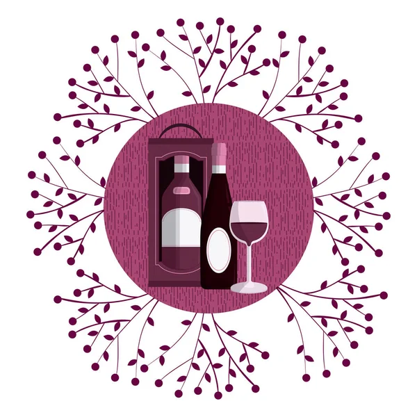 酒圆的标志与葡萄分支向量例证图设计 — 图库矢量图片