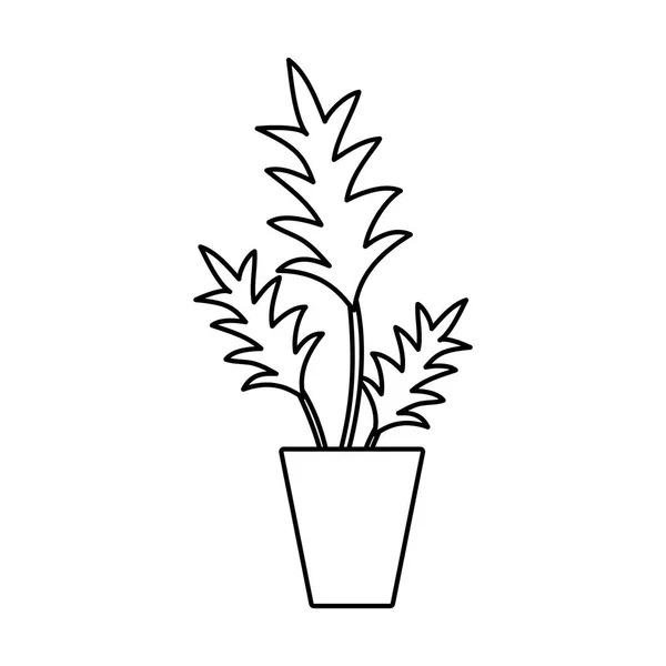 Ligne Plante Naturelle Avec Des Feuilles Intérieur Illustration Vectorielle Pot — Image vectorielle