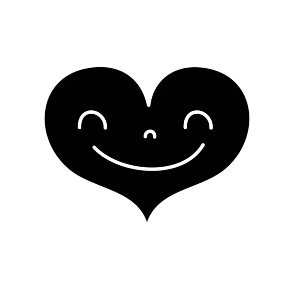 Contour Happy Heart Kawaii Con Espressione Facciale Vettoriale Illustrazione — Vettoriale Stock