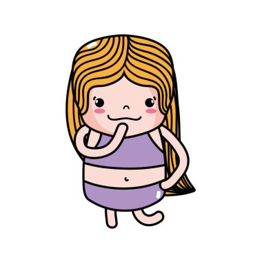 Kız wth uzun saç ve düşünme yüz vektör çizim