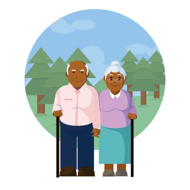 Şirin büyükbaba veya büyükanne çift park vektör çizim grafik tasarım üzerinde