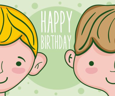 Mutlu Doğum günü kartı yakışıklı çocuk çizgi film ile vektör çizim grafik tasarım