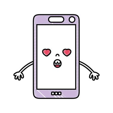 rendelenmiş kawaii smartphone aşk yüz vektör çizim içinde şirin