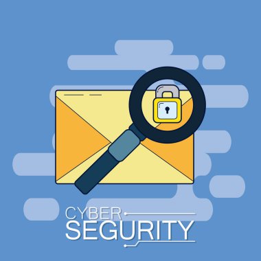 Güvenli e-posta ve Büyüteç Camı vektör çizim grafik tasarım