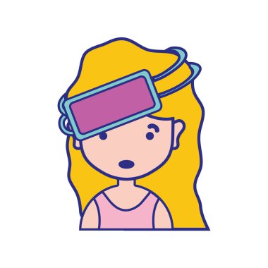 saç modeli ve video oyunu vektör çizim ve 3d gözlük ile kız