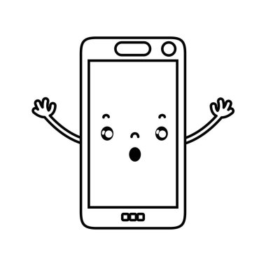 satır kawaii smartphone sevimli korkmuş yüz vektör çizim