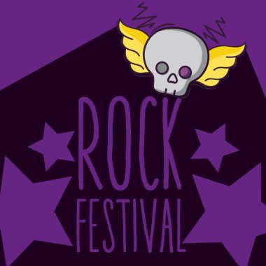 Kafatası rock festivali çizgi film vektör çizim grafik tasarım