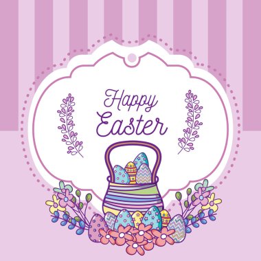 Mutlu paskalya kartı yumurta sepet karikatür ile