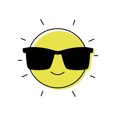 mutlu ve sevimli güneş kawaii güneş gözlüğü ile vektör çizim renk