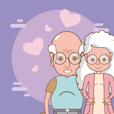 Şirin dedesi romantik çift çizgi film vektör çizim grafik tasarım