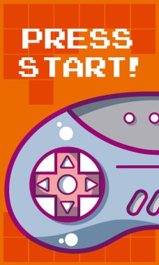 Gamepad vektör çizim grafik tasarım ile video oyunu banner Başlat düğmesine basın