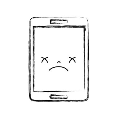 Şekil kawaii smartphone sevimli kasvetli yüz vektör çizim