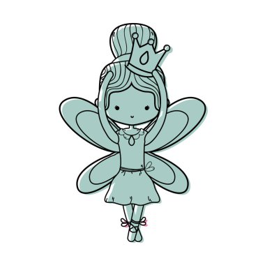 taç ve kanatlarında tasarım vektör çizim ile bale renkli kız