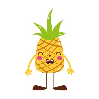 renkli kawaii ananas gülümseme meyve kollar ve bacaklar vektör çizim ile