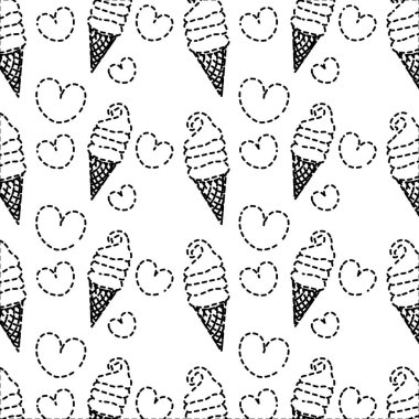 Şekil tatlı dondurma kornet kalp arka plan vektör çizim ile noktalı