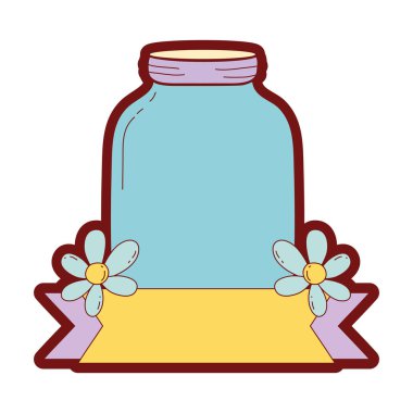 çizgi rengi uzun mason cam çiçekler ve şerit vektör çizim ile