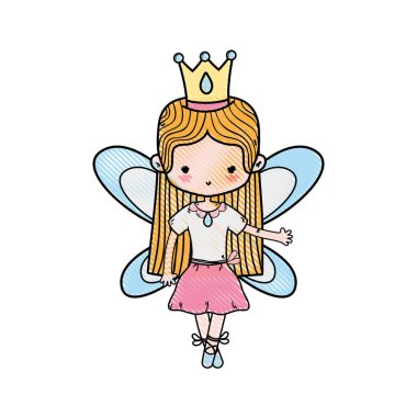 düz saç ve kanatları vektör çizim ile bale dans rendelenmiş kız