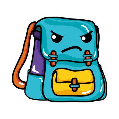 kızgın ve şirin çanta nesne kawaii vektör çizim