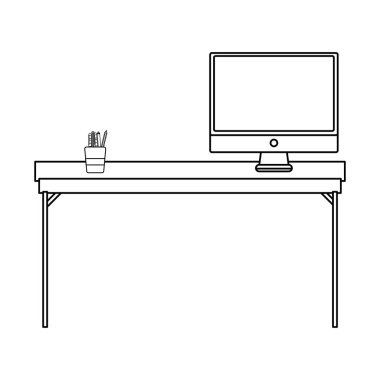 çizgi ahşap Resepsiyon nesnesi bilgisayar ekran vektör çizim ile