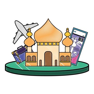 rendelenmiş taj mahal, Hindistan ve seyahat bilet vektör çizim
