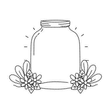 Şekil orta mason cam vektör çizim çiçek ve yaprakları ile noktalı