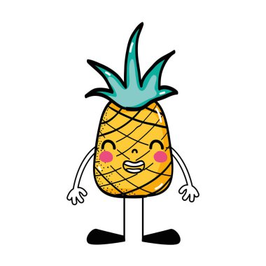 Kawaii ananas gülümseme meyve kollar ve bacaklar vektör çizim ile