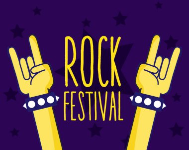 Eller rock festivali işareti cartooon vektör çizim grafik tasarım
