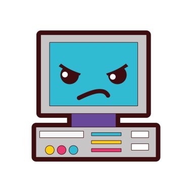 tam renkli kızgın ve şirin bilgisayar teknoloji kawaii vektör çizim