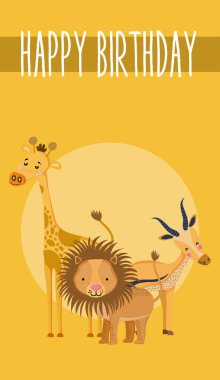 Sevimli hayvanlar mutlu Doğum günü kartı sevimli çizgi vektör çizim grafik tasarım