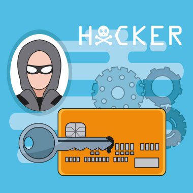 Hacker ile kredi kartı ve anahtar vektör çizim grafik tasarım