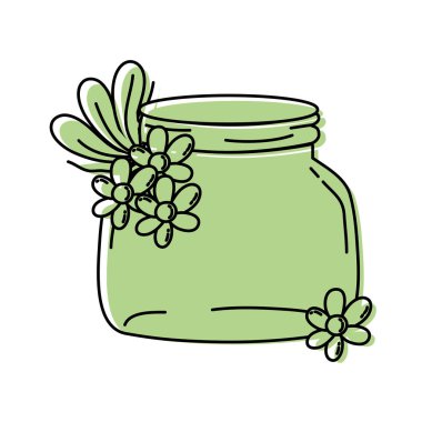renk küçük mason cam çiçekler ve yapraklar vektör çizim ile