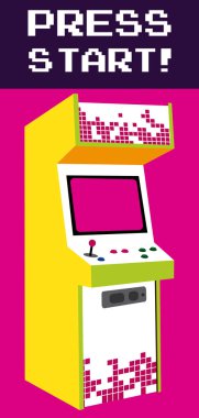 Arcade neon renkli vektör illüstrasyon kavramı oynamak için basın Başlat