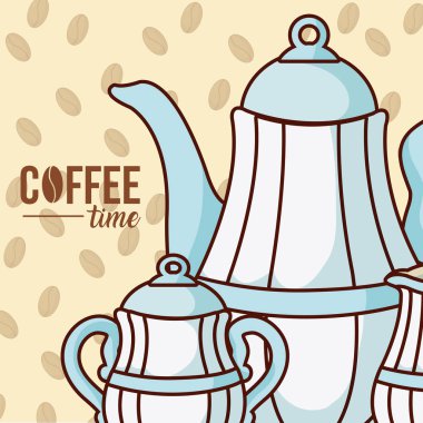 Kahve saati kavramı ile kaynar su vektör çizim grafik tasarım
