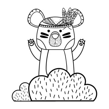 satır etnik ayı hayvan çalıların arkasına bitki vektör çizim