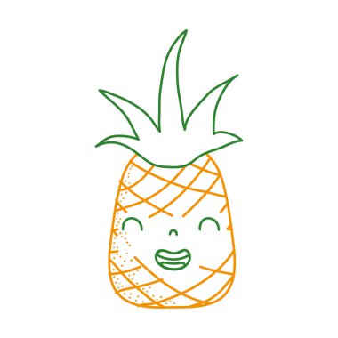 renkli tatlı ananas kawaii gülümseme meyve illüstrasyon vektör