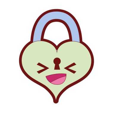 çizgi rengi mutlu kalp asma kilit kawaii şahsiyet vektör çizim