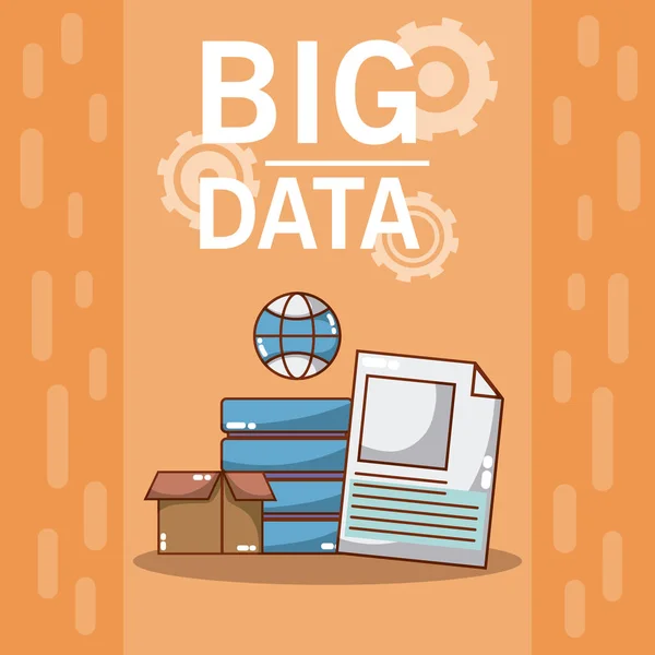 Big Data Box Avec Des Disques Des Feuilles Illustration Vectorielle — Image vectorielle