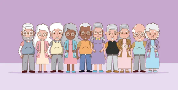 Group Cute Grandparents Cartoons Vector Illustration Graphic Design — Stock Vector